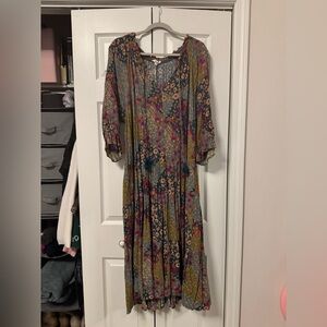 Easel Floral Patchwork Boho Maxi Dress – Size Large
